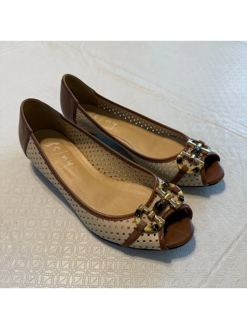 French Sole NY Women's Brown Peep Toe Flats Size 6.5
